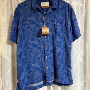 Weatherproof Vintage Hawaiian Shirt Mens Medium Blue Palm Tree Camp Rayon NWT